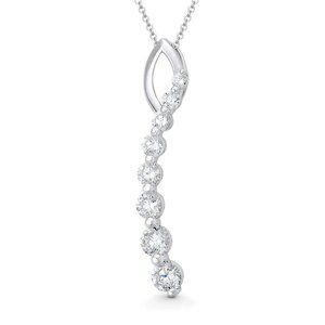 14K White Gold Journey Pendant 1CT Created Diamond